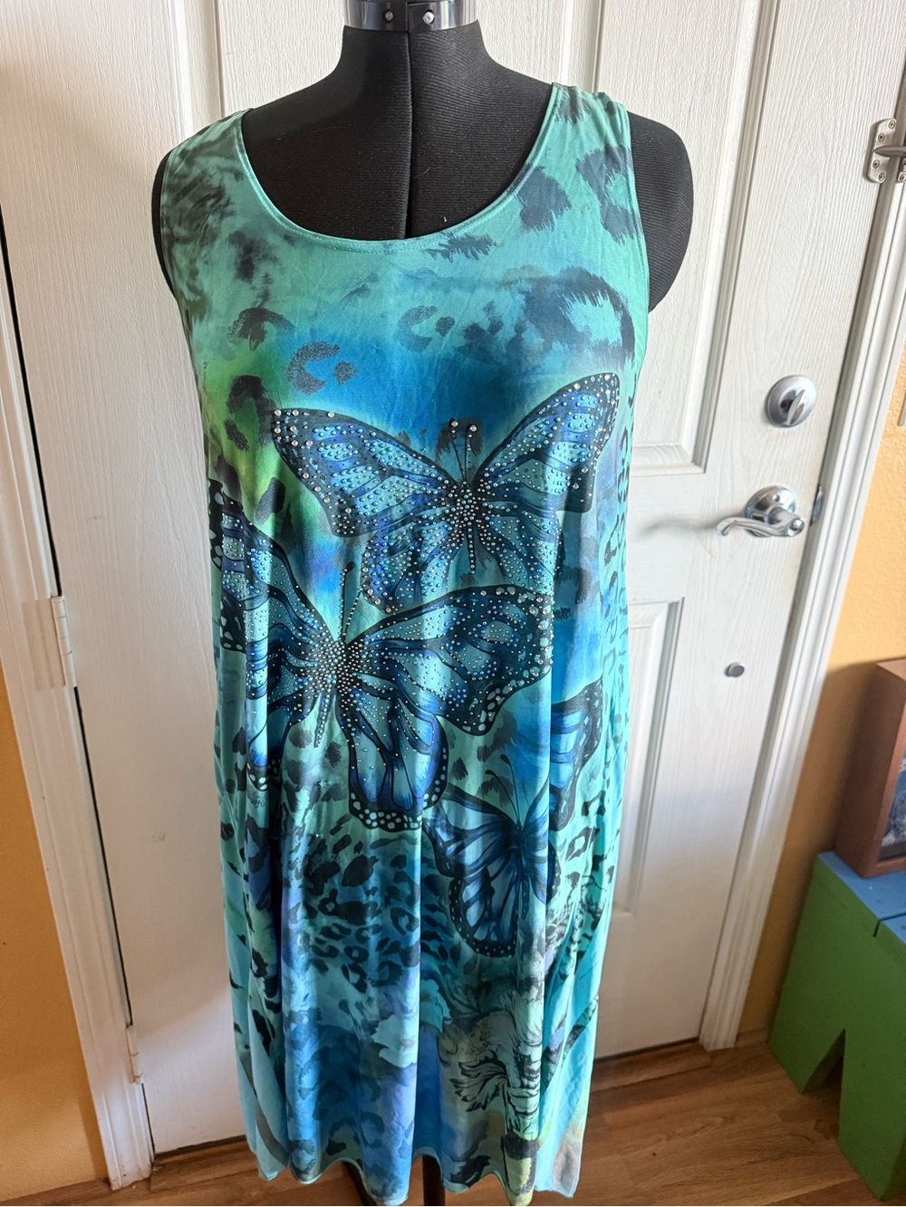 Embellished Teal-Blue Butterfly Swim Coverup